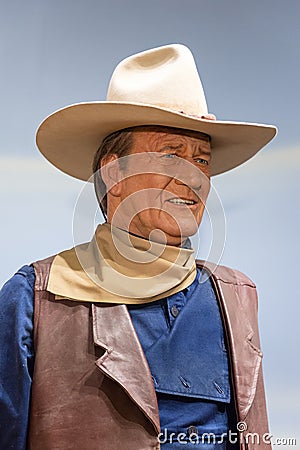 John Wayne Birthplace Museum interior displays a figure of Mr. Wayne Editorial Stock Photo