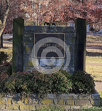 Johnny Cash Parkway sign, Memorial Park, Hendersonville, Tenneessee Editorial Stock Photo