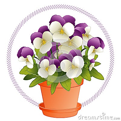 Pansy Johnny Jump Ups in a Flowerpot Vector Illustration