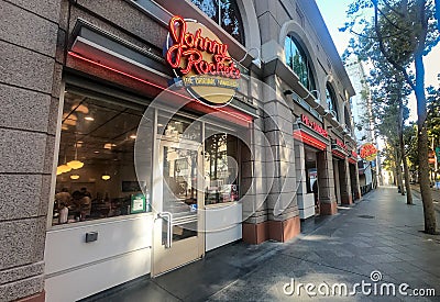 Johnny Rockets Restaurant Entrance at San Jose downtown in California Editorial Stock Photo