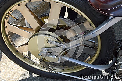 Rear Wheel of Antique Motorcycle Editorial Stock Photo
