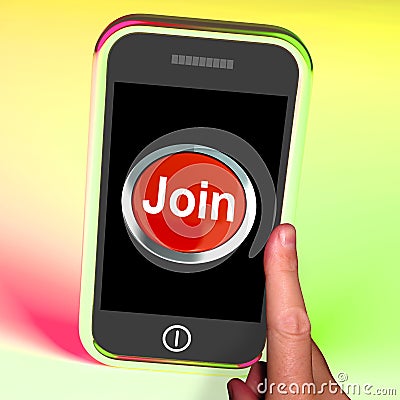 Join Button On Mobile Shows Subscription And Registration Stock Photo