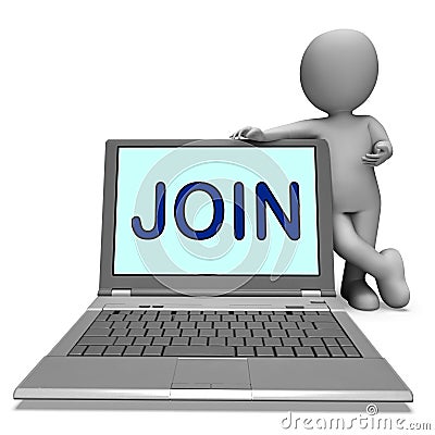 Join On Laptop Shows Enlist Membership Stock Photo