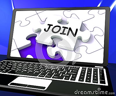 Join Laptop Shows Subscribing Registered Stock Photo