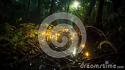 Fireflies racing across the environment Stock Photo