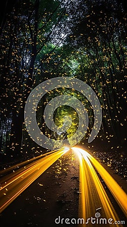 Fireflies racing across the environment Stock Photo