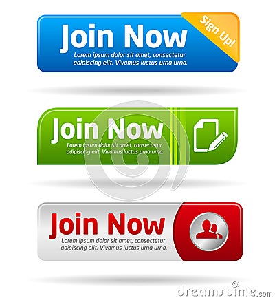 Join now modern minimal button collection Stock Photo