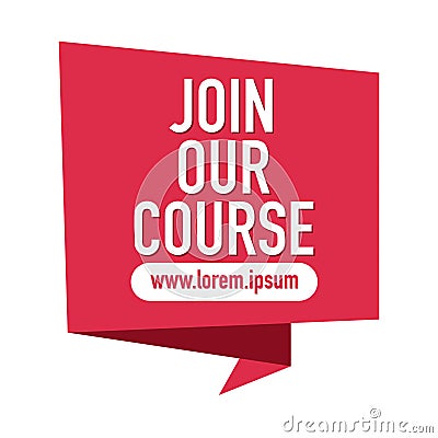 Join our course red banner white background Vector Illustration