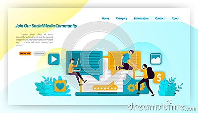 Join our social media community. people influence and invite followers to share and communicate . vector illustration concept for Vector Illustration