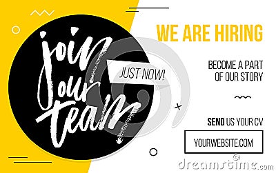 Join our team black and yellow banner template Vector Illustration