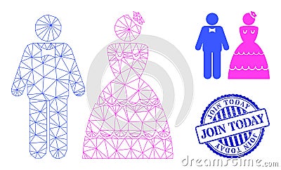 Join Today Grunge Rubber Imprint and Web Mesh Wedding Pair Vector Icon Vector Illustration