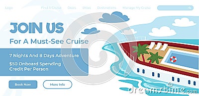 Join us for must see cruise, website online page Vector Illustration