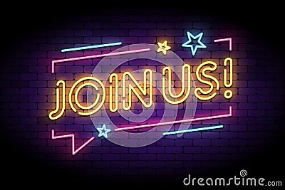Join us sign in glowing neon style with speech bubble Vector Illustration