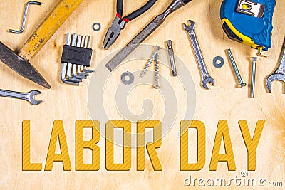 Joinery tools on plywood. Labor day. Stock Photo