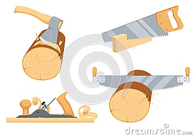 Joinery, woodcutter, lumberjack instruments Vector Illustration