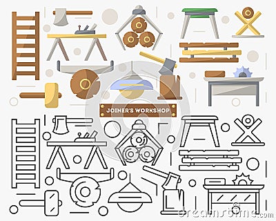 Joinery workshop furniture set in flat style Vector Illustration