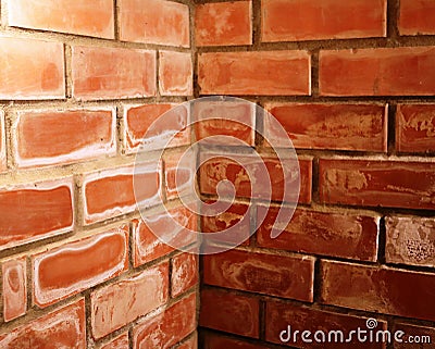Joining two brick walls indoors Stock Photo