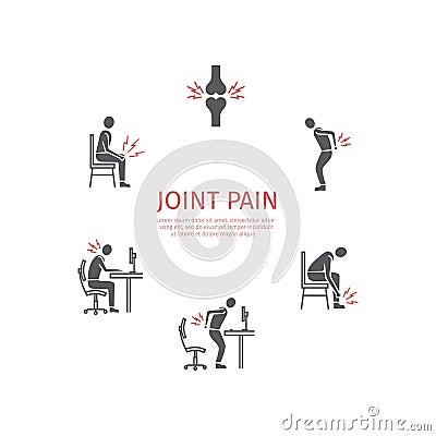 Joint pain. Flat icons set. Vector Stock Photo