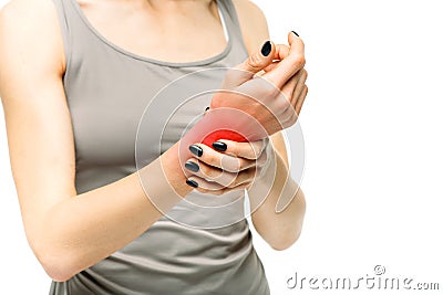 Joint pain, painful woman with hand injury Stock Photo
