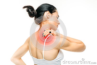 Joint pain, woman have problem with neck Stock Photo