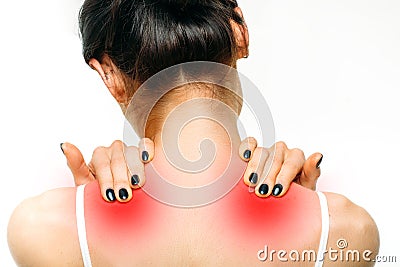 Joint pain, woman have problem with neck Stock Photo