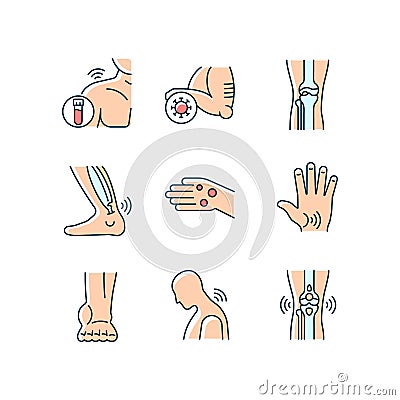 Joint problems RGB color icons set Vector Illustration