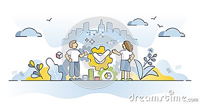 Joint venture strategy with business partnership for one task outline concept Vector Illustration