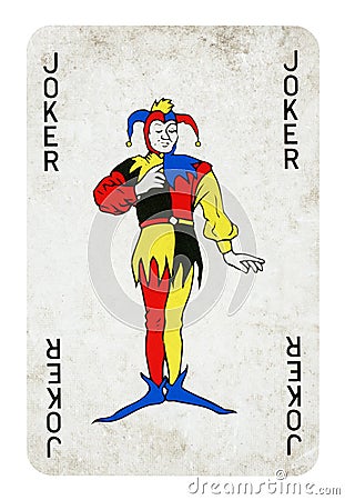Joker Vintage playing card - isolated on white Stock Photo