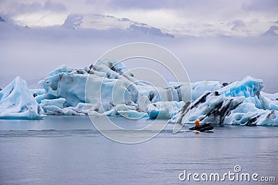 Jokulsarlon Glacier Lagoon Big Floating Icebergs in Jokulsarlon, Iceland Editorial Stock Photo