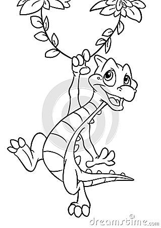 Jolly dinosaur character jump liana jungle illustration cartoon coloring Cartoon Illustration