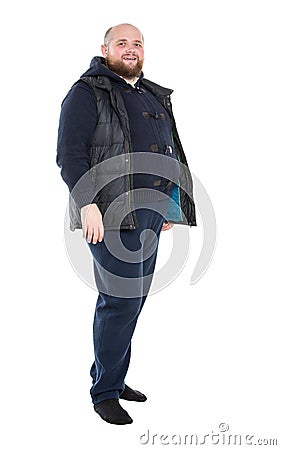 Jolly Fat Man in a Dark Warm Clothes Stock Photo