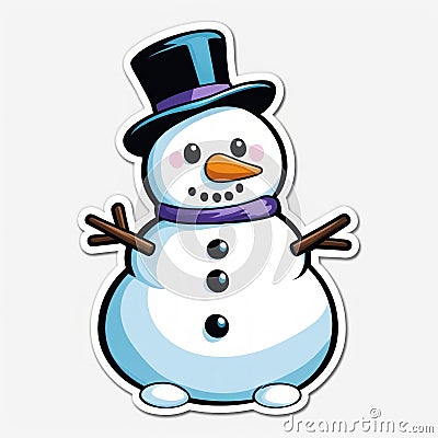 Jolly Frosty: A Cartoon Snowman in Crimson and Black Stock Photo