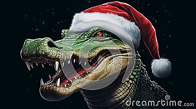 Jolly Gator: Crocodile Donning a Christmas Hat in Festive Merriment Stock Photo