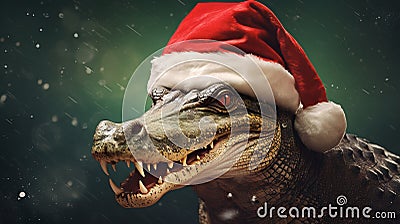 Jolly Gator: Crocodile in a Festive Yuletide Celebration Stock Photo