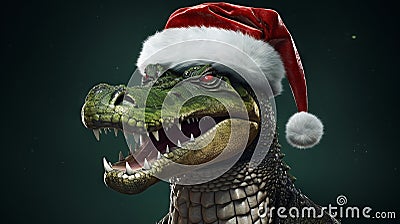 Jolly Gator: Festive Crocodile Spreading Holiday Cheer Stock Photo