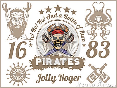 Jolly Roger - Pirate design elements. Vector set Vector Illustration