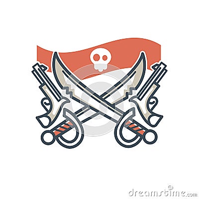 Jolly Roger pirate vector icon flag skull and crossed sabers Vector Illustration