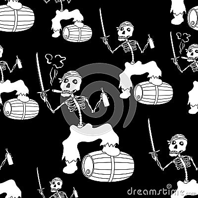 Jolly Roger Skeleton Seamless Vector Illustration