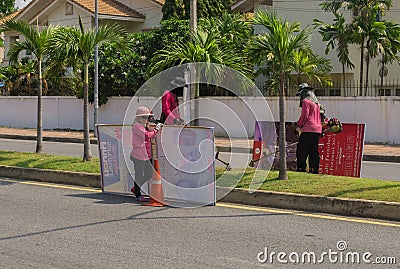 Thai workers were preparing an area of the road Editorial Stock Photo