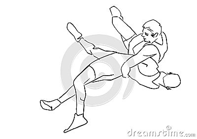 Greco-Roman wrestling. Black isolated contour. Vector Illustration