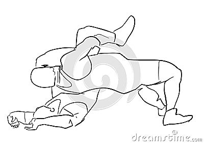 Greco-Roman wrestling. Black isolated contour. Vector Illustration