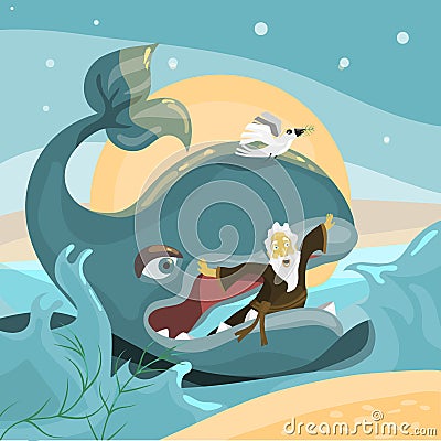Jonah and the Whale - Bible Story Vector Illustration