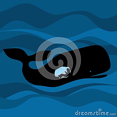 Jonah in the whale. Silhouette, hand drawn Vector Illustration