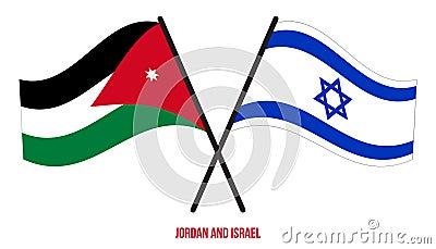 Jordan and Israel Flags Crossed And Waving Flat Style. Official Proportion. Correct Colors Vector Illustration