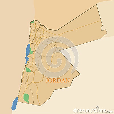 Jordan. Vector map. Geographic map detailed with the designation Stock Photo