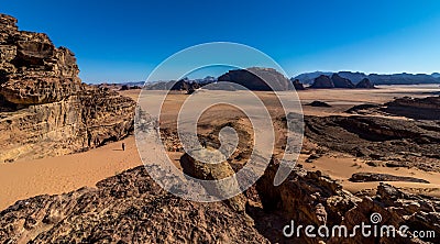 Jordan Wadi Rum landscapes, Desert Tourist Location Stock Photo