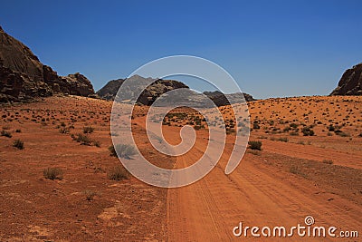 Jordan Wadi Rum landscapes, Desert Tourist Location Stock Photo