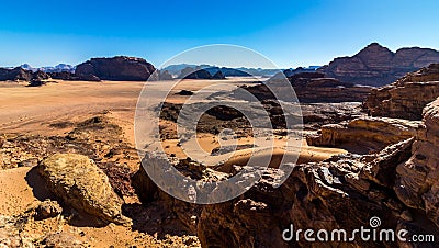 Jordan Wadi Rum landscapes, Desert Tourist Location Stock Photo