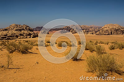 Jordan Wadi Rum landscapes, Desert Tourist Location Stock Photo