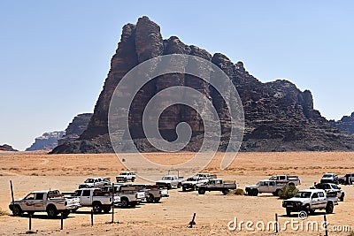Jordan, Wadi Rum with Seven Pillars rock Editorial Stock Photo